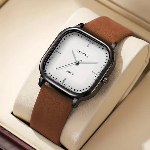 Men'S Trendy Square Minimalist Quartz Watch with a Scale Dial